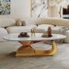 Modern Sintered Stone Tabletop Coffee Table with Stainless Steel Base - Elegant and Durable Living Room Centerpiece