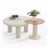 Circular Beige Cream Coffee Table Set Easy Assembly for Living Room