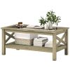 HOMCOM Coffee Table with Tempered Glass Tabletop, Living Room Table with Wood Frame and Underneath Storage Shelf, Gray
