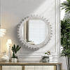 Vintage 26'' x 26'' Wall Wood Round Hanging Gear Shape Heavy Decorative Mirror For Bathroom Living Room Entryway Or Put Together To Your Liking.(Antiq