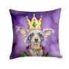 Chinese Crested King of Mardi Gras Throw Pillow Machine Washable, Indoor Outdoor Decorative Pillow for Couch, Bed or Patio, 18Hx18W