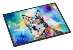 NEW Siberian Husky Hippie Dawg Doormat Front Door Mat Indoor Outdoor Rugs for Entryway, Non Slip Washable Low Pile, 18H X 27W