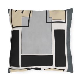 Decorative Outdoor Pillows With Zipper - Abstract Black Grey Brown Geometric Contemporary Art Shapes