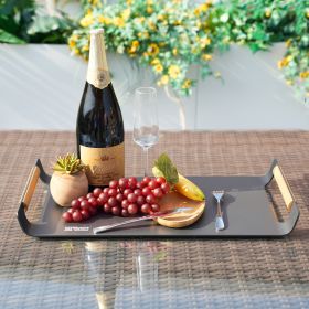Outdoor Patio Aluminum Tray, Grey Powder-Coated with Teak Handle