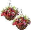 2 Pack Artificial Hanging Flowers with Basket for Outdoors Artificial Fake Hanging Plants Basket Faux Orchid Persian Grass Plants for Spring Summer Ho