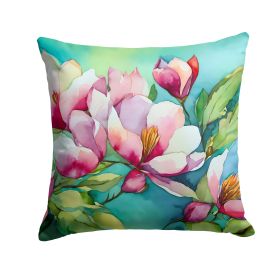 Louisiana Magnolias in Watercolor Throw Pillow Machine Washable, Indoor Outdoor Decorative Pillow for Couch, Bed or Patio, 14Hx14W