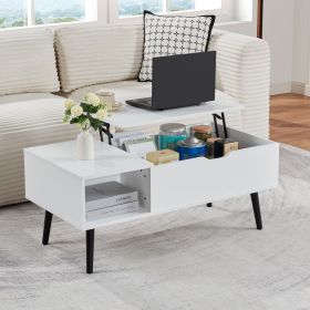 39" Wood Lift Top Coffee Table with Hidden Compartment and Storage Shelf for Living Room, Reception Room, White