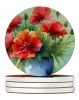 Ohio Scarlet Carnations in Watercolor Large Sandstone Coasters Pack of 4 Absorbent Round Coasters Decor Gifts for Men or Women, 4 in, Multicolor