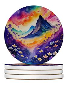 Colorful Violets Large Sandstone Coasters Pack of 4 Absorbent Round Coasters Decor Gifts for Men or Women, 4 in, Multicolor