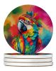 Hippie Animal Parrot Large Sandstone Coasters Pack of 4 Absorbent Round Coasters Decor Gifts for Men or Women, 4 in, Multicolor