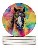 Hippie Animal Horse Large Sandstone Coasters Pack of 4 Absorbent Round Coasters Decor Gifts for Men or Women, 4 in, Multicolor
