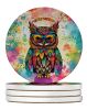 Hippie Animal Owl Large Sandstone Coasters Pack of 4 Absorbent Round Coasters Decor Gifts for Men or Women, 4 in, Multicolor