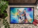 NEW Siberian Husky Hippie Dawg Doormat Front Door Mat Indoor Outdoor Rugs for Entryway, Non Slip Washable Low Pile, 18H X 27W