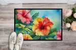 NEW Hawaii Hawaiian Hibiscus in Watercolor Doormat Front Door Mat Indoor Outdoor Rugs for Entryway, Non Slip Washable Low Pile, 18H X 27W