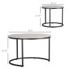 HOMCOM Nesting Coffee Tables Set of 2 Grey Round Stacking Tables with Metal Frame for Living Room