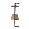 Industrial Pipe Shelf 3 Tier and 2 Tier Wall Mounted Shelves 36in Wood Display Shelves, and 3 additional hooks,Farmhouse Kitchen Bar Shelf