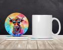 Hippie Animal Cow Large Sandstone Coasters Pack of 4 Absorbent Round Coasters Decor Gifts for Men or Women, 4 in, Multicolor