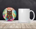 Hippie Animal Owl Large Sandstone Coasters Pack of 4 Absorbent Round Coasters Decor Gifts for Men or Women, 4 in, Multicolor
