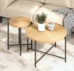 2-Piece Coffee and End Table Set â€“ Waterproof MDF with PVC Cover, Distressed Cylindrical Design, Black Metal Legs â€“ Classic Rustic Charm