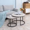 HOMCOM Nesting Coffee Tables Set of 2 Grey Round Stacking Tables with Metal Frame for Living Room