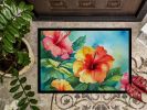 NEW Hawaii Hawaiian Hibiscus in Watercolor Doormat Front Door Mat Indoor Outdoor Rugs for Entryway, Non Slip Washable Low Pile, 18H X 27W