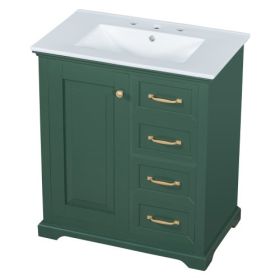 30 Bathroom Vanity With Sink, One Package, Green Bathroom Cabinet With Drawers, Solid Frame And MDF Board (Color: Green)