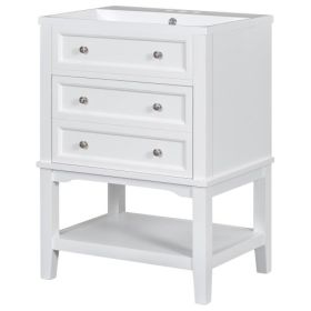 24 Bathroom Vanity With Sink, Bathroom Storage Cabinet With Drawer And Open Shelf, Solid Wood Frame, White (Color: White)