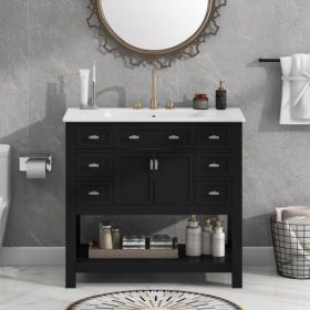 36'' Bathroom Vanity With Top Sink, Modern Bathroom Storage Cabinet With 2 Soft Closing Doors And 6 Drawers, Single Sink Bathroom Vanity (Color: Black)