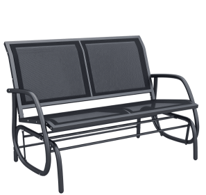 Outdoor Glider Rocking Chair For 2, Patio Bench Swing With Steel Frame, Ideal For Garden, Porch - Black (Color: Black)