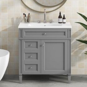 30'' Bathroom Vanity With Top Sink, Modern Bathroom Storage Cabinet With 2 Drawers And A Tip-out Drawer, Single Sink Bathroom Vanity (Color: Grey)