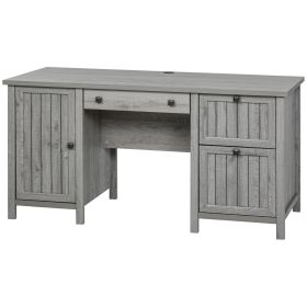 Vintage Executive Computer Desk With Cabinet 3 Drawers For Files Home Office Workstation Grey (Color: Grey)