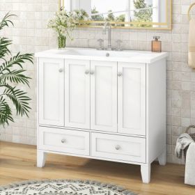 36  Bathroom Vanity With Resin Sink Combo,Solid Wood Frame Bathroom Storage Cabinet, Freestanding Vanity Set With 4 Soft Closing Doors 2 Drawers (Color: White)