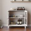 Rustic Kitchen Cabinet with Double Glass Doors - Multipurpose Storage Sideboard Buffet