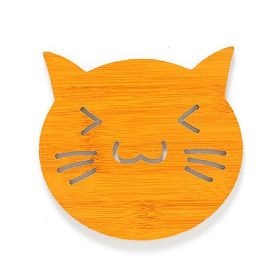 Anti-scalding Bamboo Insulation Table Mat Coaster for Home (Color: Natural, Type: Cat shape)