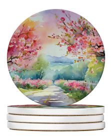Michigan Apple Blossoms in Watercolor Large Sandstone Coasters Pack of 4 Absorbent Round Coasters Decor Gifts for Men or Women, 4 in, Multicolor (Default: Default)