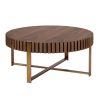 Modern Handcraft Drum Coffee Table 31.5 inch Round Coffee Table for Living Room,Small Coffee Table with Sturdy Pedestal