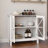Rustic Kitchen Cabinet with Double Glass Doors - Multipurpose Storage Sideboard Buffet