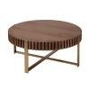 Modern Handcraft Drum Coffee Table 31.5 inch Round Coffee Table for Living Room,Small Coffee Table with Sturdy Pedestal