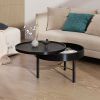 Modern Round Wood Rotating Tray Coffee Table with Storage & Metal Legs