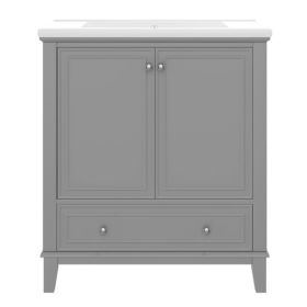 30 Bathroom Vanity With Sink Combo, Multi-functional Bathroom Cabinet With Doors And Drawer, Solid Frame And MDF Board, Grey (Color: Grey)