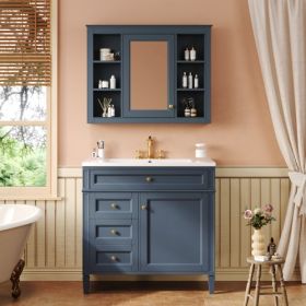 36'' Bathroom Vanity With Medicine Cabinet, Modern Bathroom Storage Cabinet With 2 Soft Closing Doors And 4 Drawers, Single Sink Bathroom Vanity (Color: Blue)